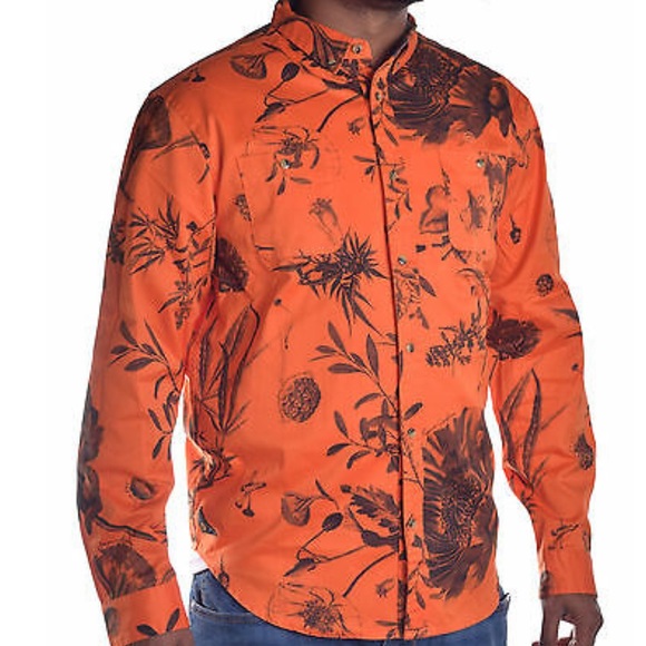 10.Deep Other - NEW - 10 Deep Men's Floral Orange Button Up